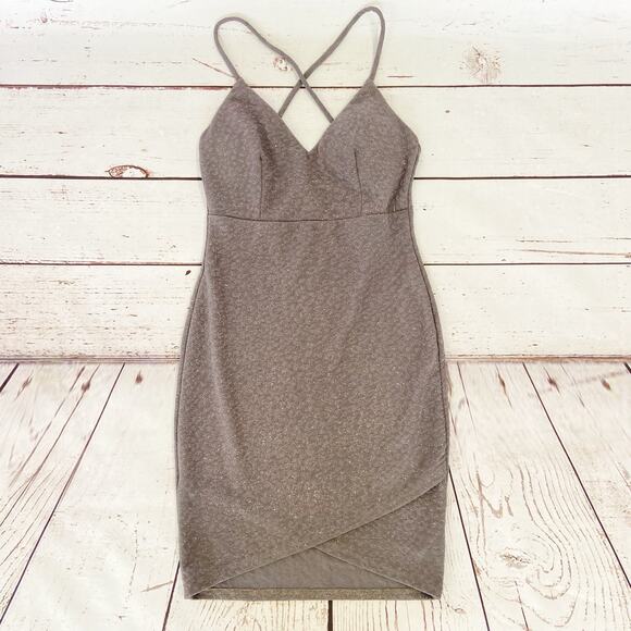 Windsor XS Grey Silver Glitter Sparkle Faux Wrap Vneck Mini Cocktail Dress - Picture 5 of 9